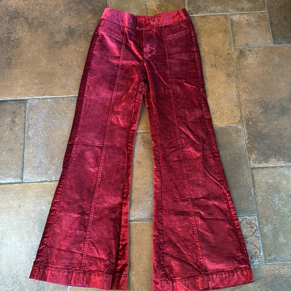 Free People Deep Red Velvet Holiday Pants Size 0